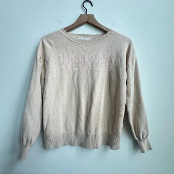 LOFT Weekend Sweater Tan Pink Balloon Sleeve Crewneck Pullover Size XS - Picture 4 of 11